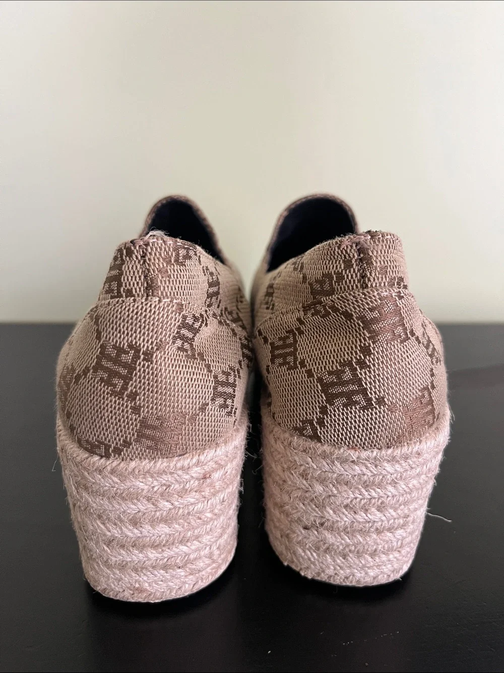 Unbranded Beige Patterned Platform Espadrille Slip-On Shoes